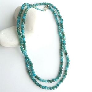 3mm Apatite faceted bead choker necklace 18 1/2 Inches